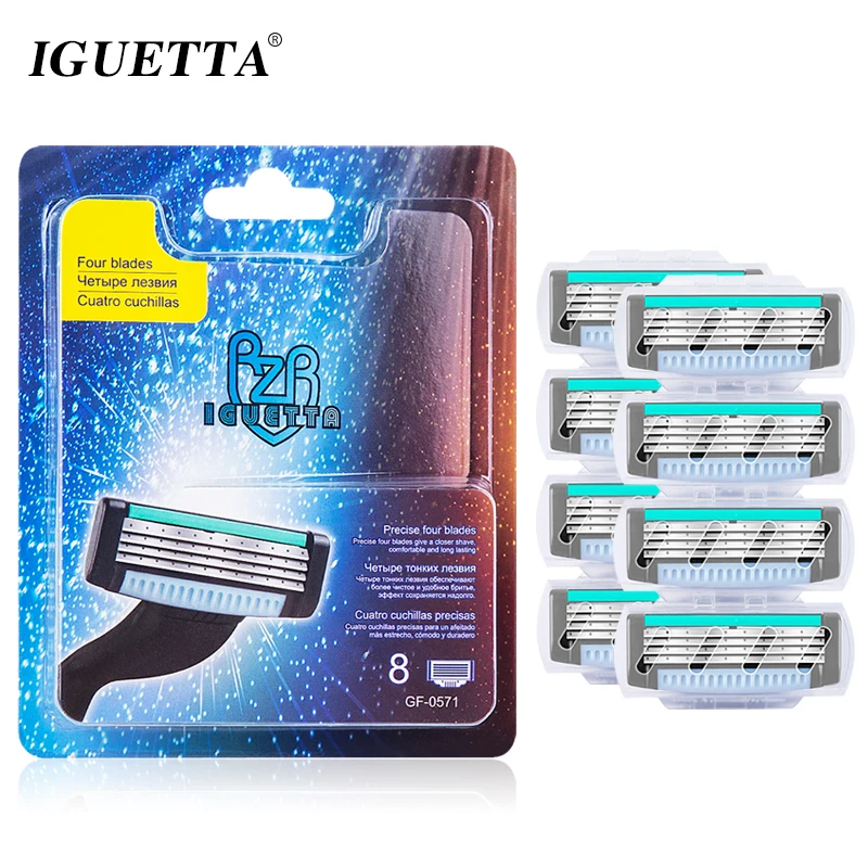 8 Pcs/ Men Safety Razor Blade High Quality 4 Layer Stainless Steel Shaving Blades Replacement Shaver Heads