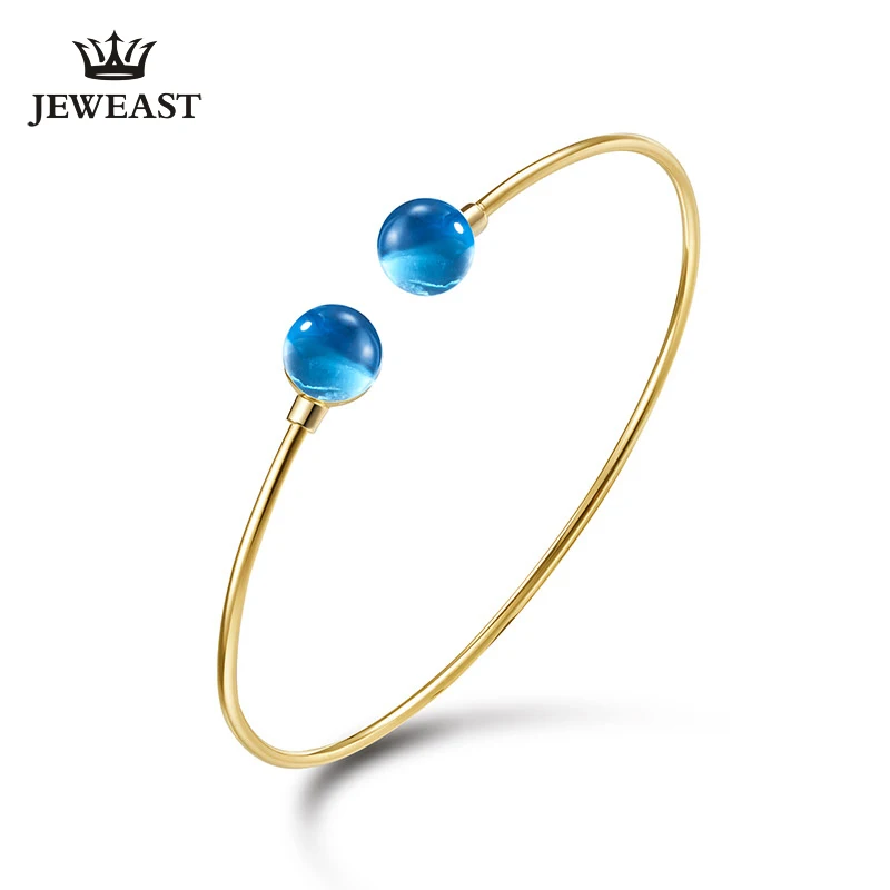 ENZOZB Natural grape stone 18k Pure Gold Female Bracelets Fine Jewelry  Gift Girl Thin Trendy Solid 750 Real Bangle Good Nice