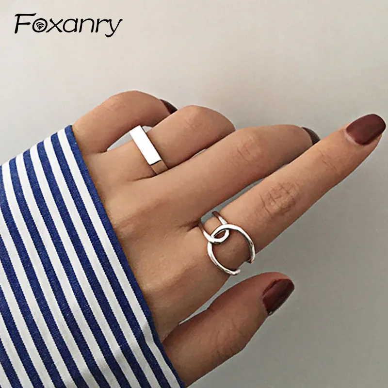 Foxanry Minimalist Silver Color Finger Rings Charm Women Girl Thai Silver Jewelry New Fashion Cross Twining Handmade Ring