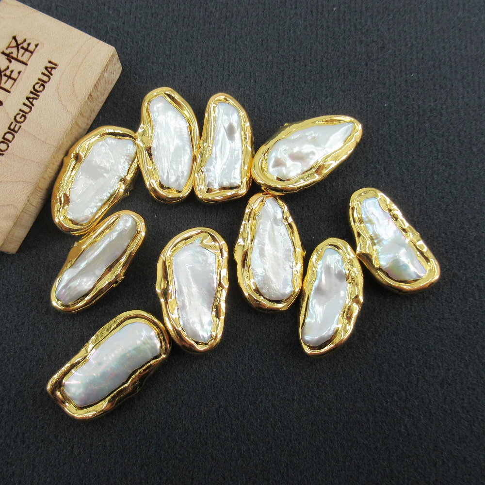 

APDGG 10 PCS Nature Freshwater Biwa Pearl Gold Color Loose beads Spacer Beads Jewelry Findings DIY For Women Jewelry Making