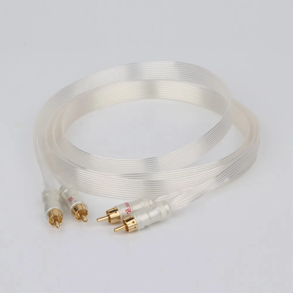 

OCC Silver Plated Flat Signal Cable White Heven with Gold Plated RCA Connector Interconnect Cable for