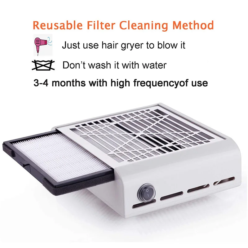 Powerful 40W Nail Dust Collector Nail Fan Art Salon Suction Dust Collector Machine Vacuum Cleaner Fan No-spilling Filter