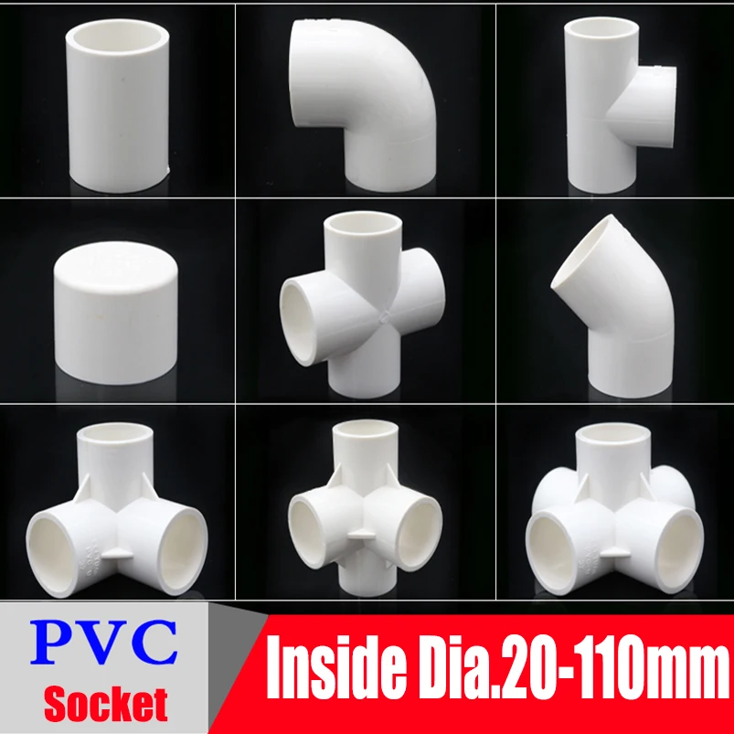 NuoNuoWell White PVC Pipe Fittings Straight Elbow Solid Equal Tee Connectors Plastic Joint Water Parts PVC 3/4/5 Ways DIY Shelf