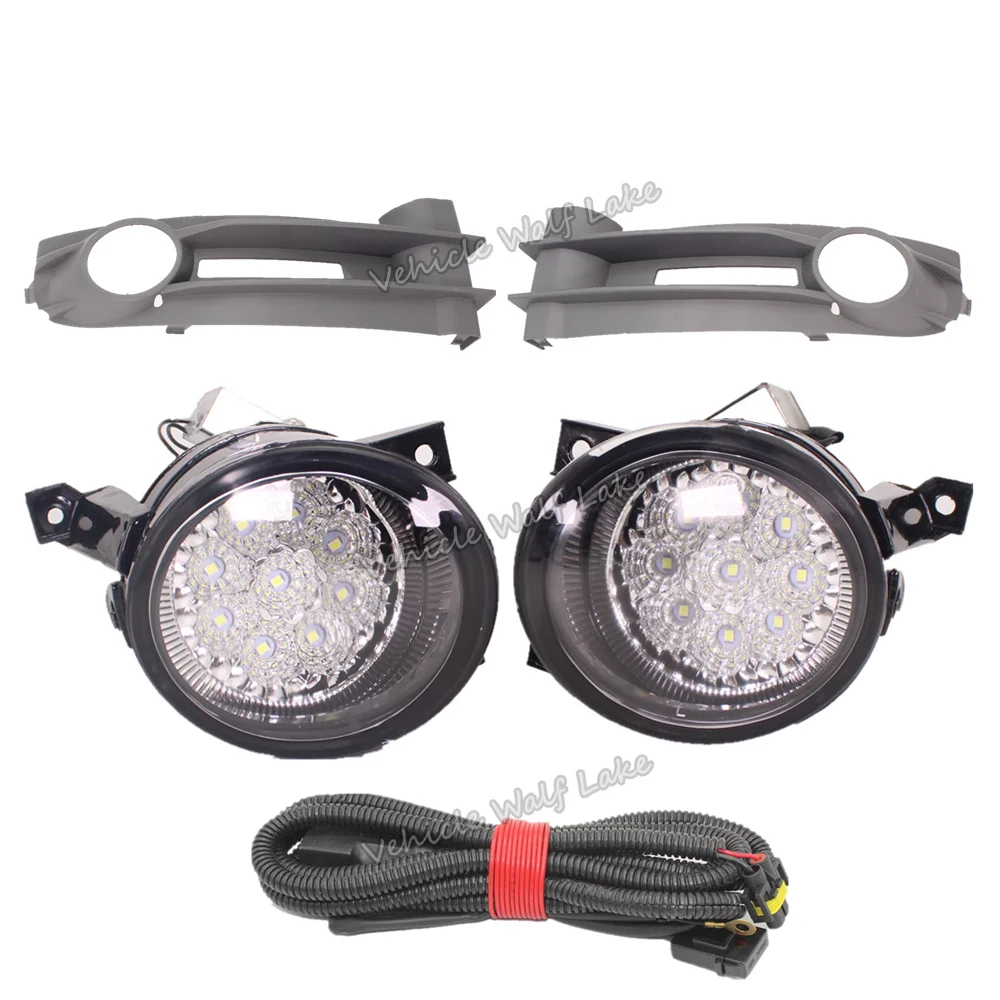 Dla VW Caddy 2004 2005 2006 2007 2008 2009 2010 samochód stylizacji przód 9 LED światła przeciwmgielne światło + osłona na maskownicę + drut — zdjęcie 3