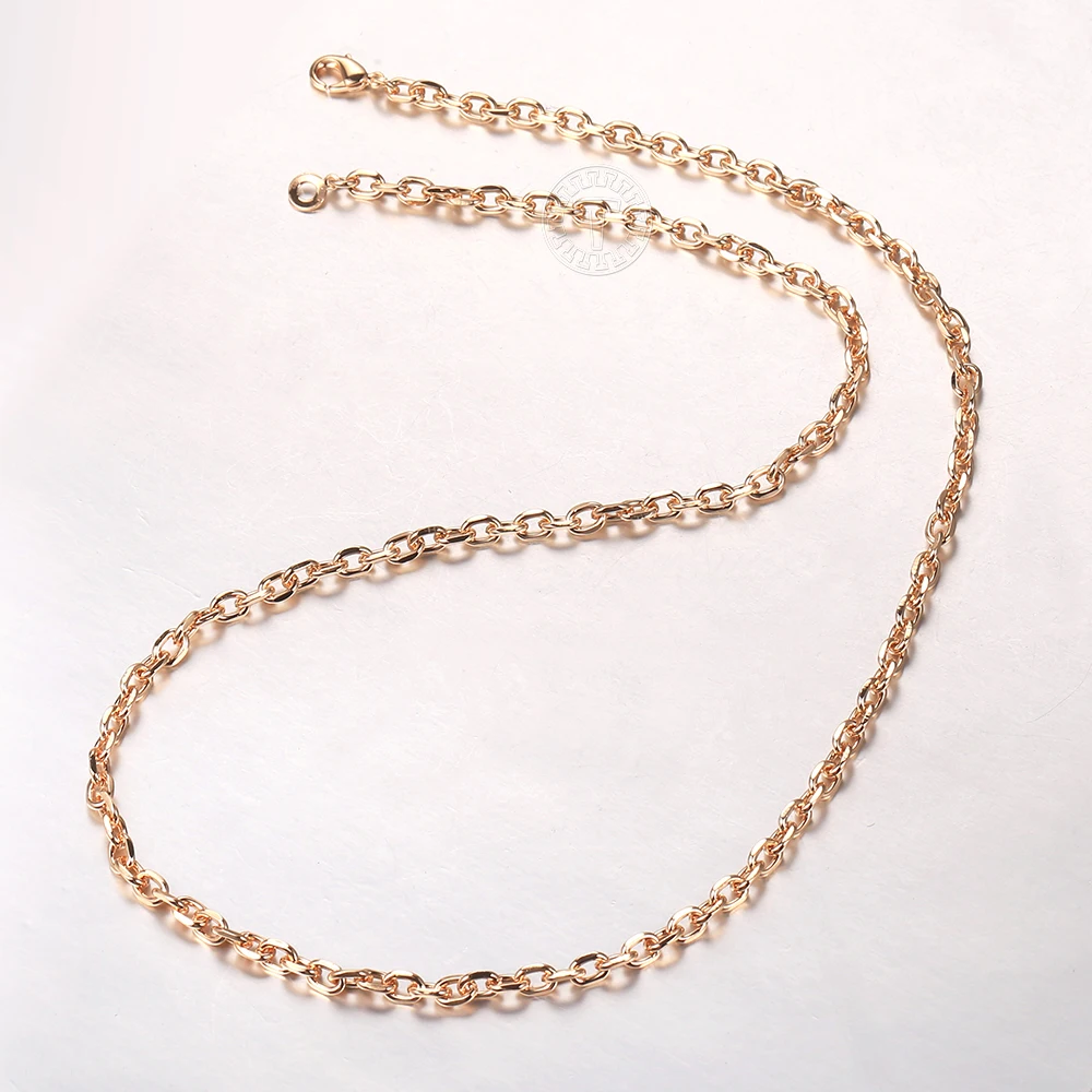 5mm Womens Girls 585 Rose Gold Color Cable Chain Necklaces Fashion Simple Choker Necklace 50/60cm Vintage Jewelry Gifts LCN50