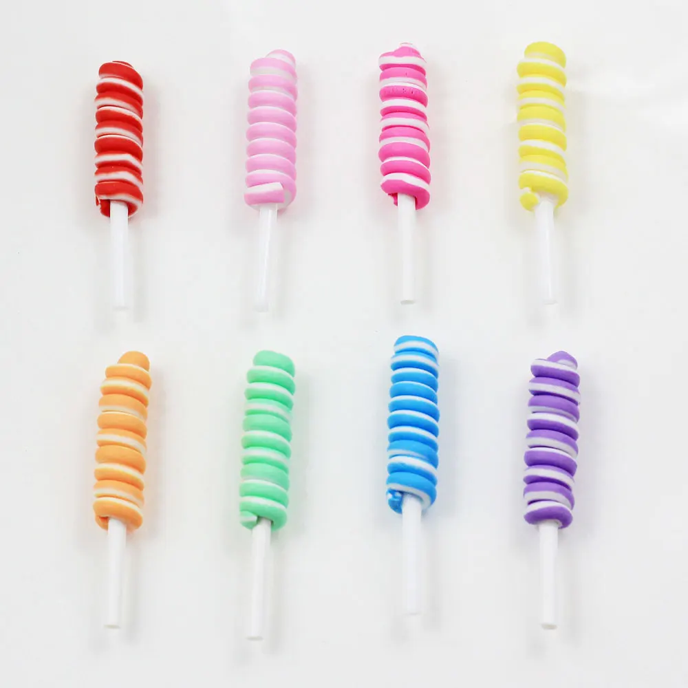 100/50pcs  8*52MM Long Lollipop Swirl Candy Charms   Bow Making Hairbow Centers Craft Embellishment Scrapbooking Cabochon