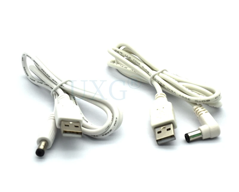 DC Power Plug USB Convert To 5.5*2.5mm/DC 5.5x2.5 White Black L Shape Right Angle Jack With Cord Connector USB Cable