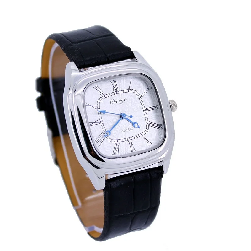 Di modo Quadrato Della Signora Degli Uomini Cinturino In Pelle Nera Orologio Da Polso Al Quarzo Batteria Inclusa Unisex