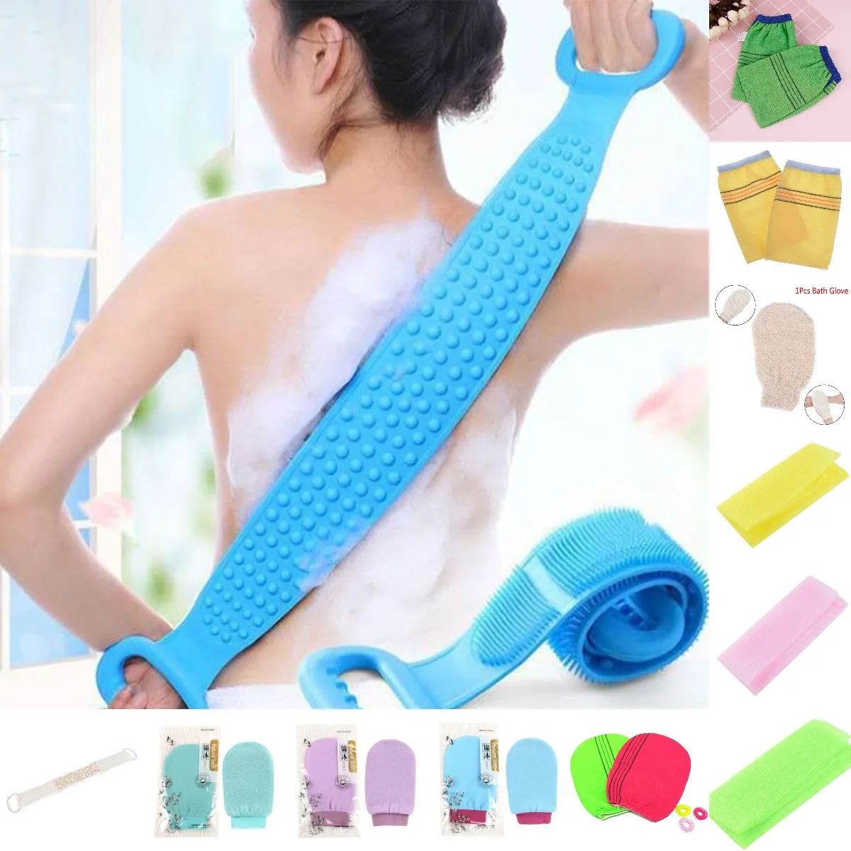 1/2pcs spazzole in Silicone asciugamani da bagno sfregamento fango posteriore Peeling massaggio corpo doccia Scrubber esteso spazzole per la pulizia della pelle