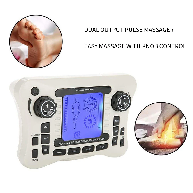 Pulse Pain Relief Massager EMS Dual Channel Output TENS Electronic Pulse Massager  Nerve Muscle Stimulator Digital Physiotherapy