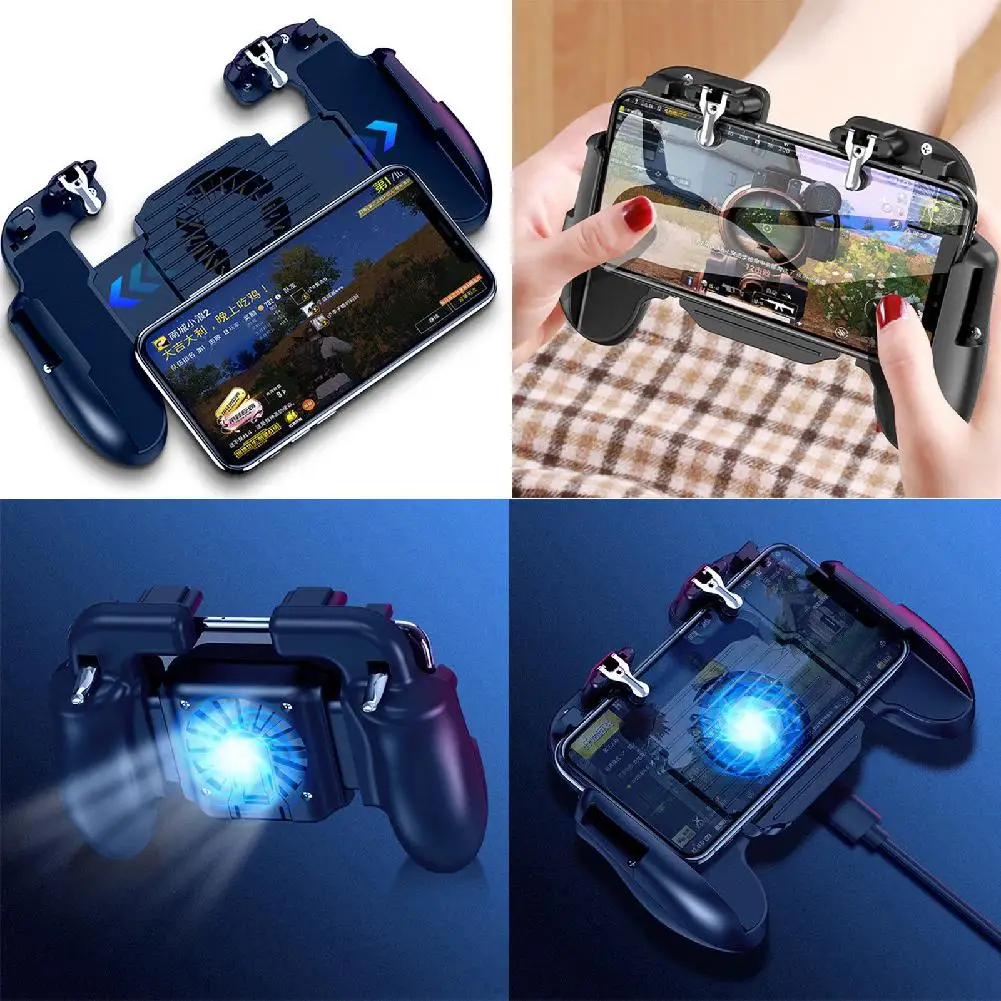 For PUBG Mobile Gamepad L1R1 Trigger Shooter Controller with Cooling Fan Fit for 4-6.3 inch iOS Android phone Game Pad