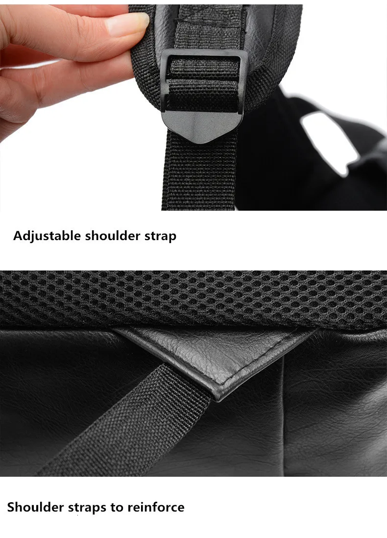 Business Casual Backpacks Travel Bag Black PU Leather Men\'s Shoulder Bags Teenage Backpack Men USB Charging Anti Theft Backpack