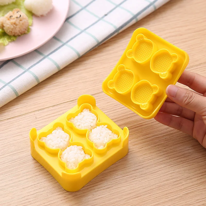 Onigiri Mold Cute Bear Rice Ball Maker Sushi Press Mould Form Set Kit Stamp Kawaii Kitchen Accessories For Kids Bento