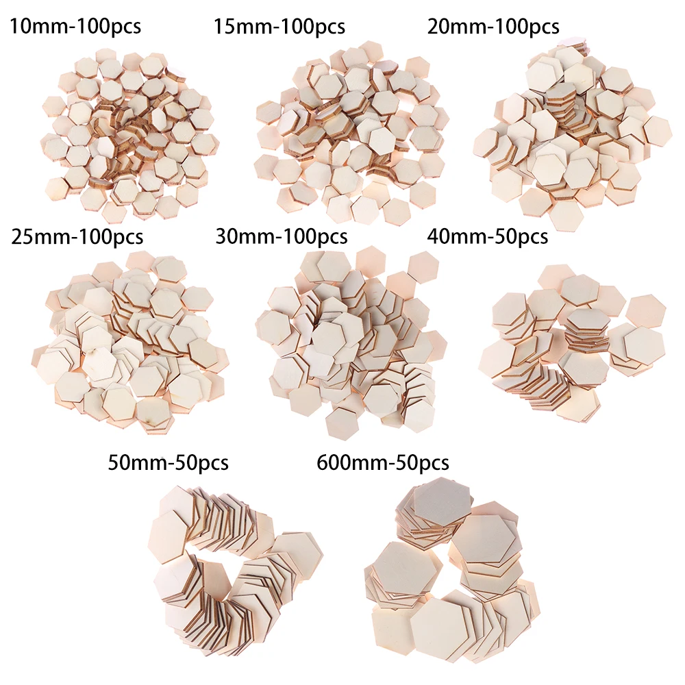 50/100pcs Wood DIY Laser Cut Embellishment Craft New Hexagonal Shape Decor Ornaments Wedding