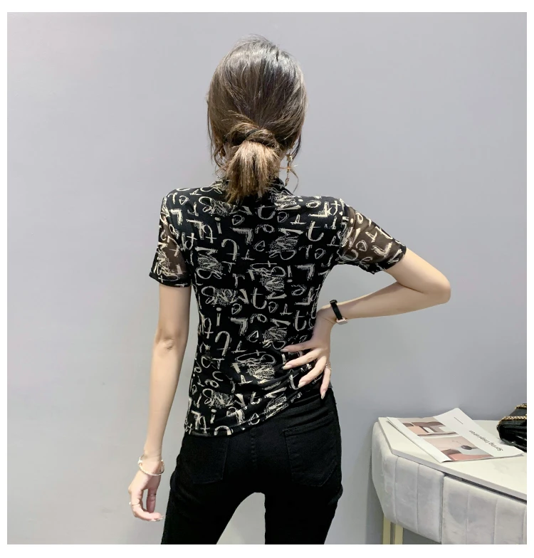 MadBlack Summer Korean Clothes Mesh T-Shirt Fashion Print Letters Women Tops Short Sleeve Bottoming Shirt 2022 New Tees T1D811A