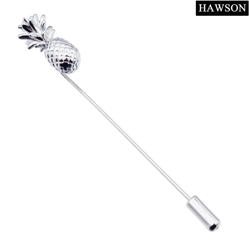 HAWSON Metal Funny Pineapple Brooch Unisex Jewelry Fruit Brooches Pin Long Needle Lapel Pins