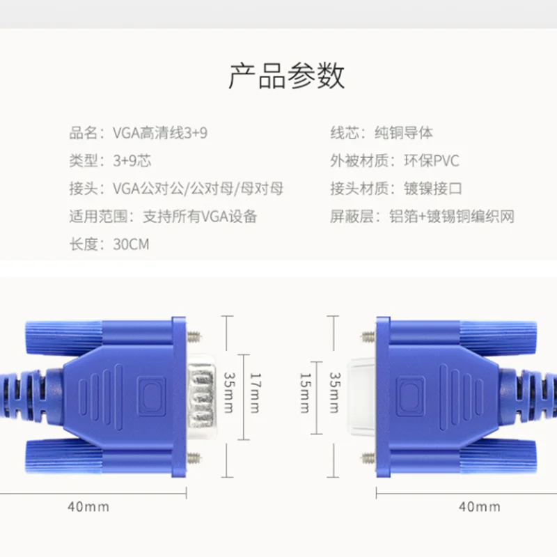 0.25m HD 15Pin VGA D-Sub Short Video Cable Male to Male M/M Male to Female and Female to Female for Computer Monitor TV