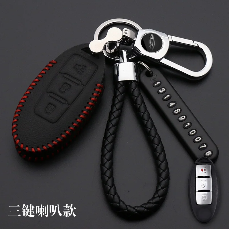 Leather Car Key Case Cover For Nissan Tidda Livida X-Trail T31 T32 Qashqai March Juke Pathfinder Note GTR Keychain Ring Holder