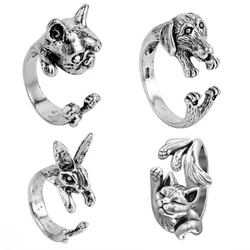 Cute Cat and Dog Pet Ring Retro Animal Rabbit Ring Ladies Jewelry Gift Resizable Wholesale Drop Shipping