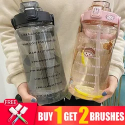 2000ml Sports Straw DIY Water Bottle Large Capacity Plastic Cup Boys Girls Fitness Portable Outdoor Space My Bottles With Scale