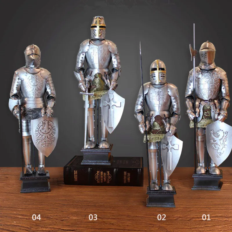 Medieval Armor Knight Statue for Home Decor Retro Iron Nordic Restaurant Embellishments Desk Decoration Classic Accessories