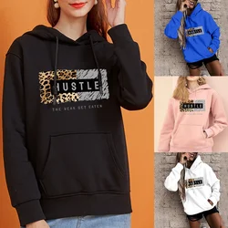 Sudadera con capucha para mujer, suéter holgado de manga larga con bolsillo grande, estampado de leopardo, Top de chica