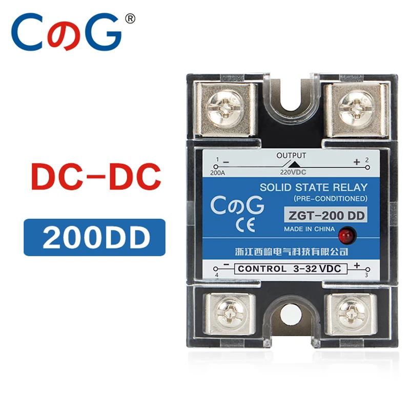 CG SSR-200DD 200A 220V 380V 600V Duże napięcie Jednofazowy JGX DC Control DC Radiator 3-32VDC do 5-220VDC DD Przekaźnik półprzewodnikowy