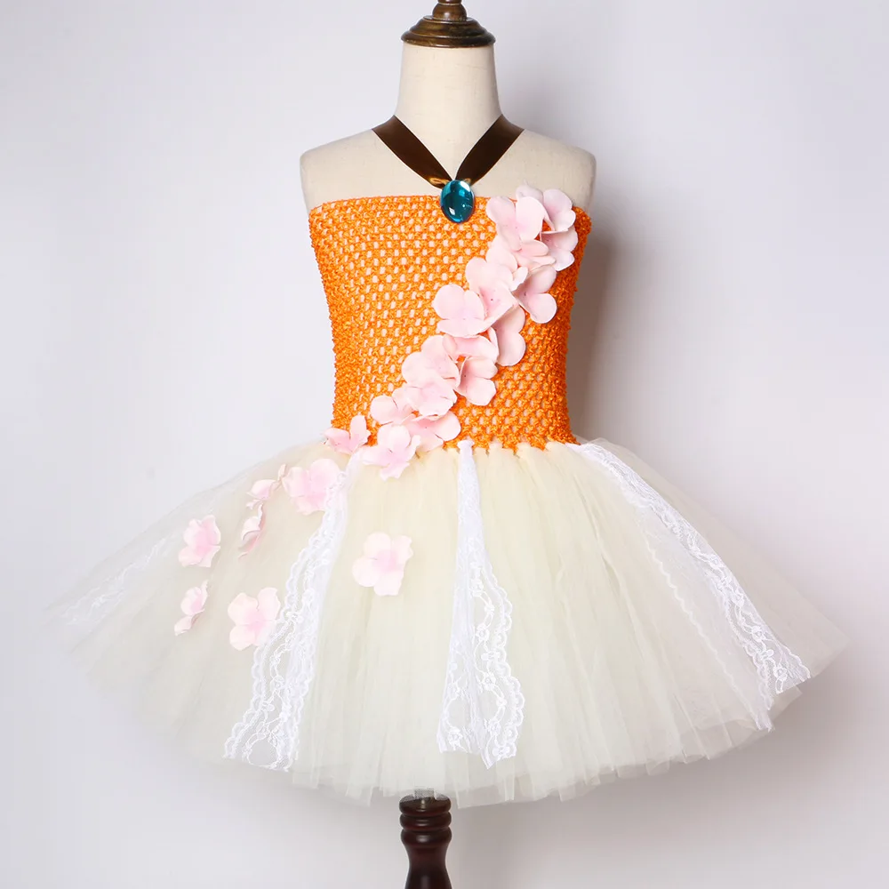 Halloween Princess Girls Moana Tutu Dress Children Birthday Party Dress Up Lace Tulle Flowers Girl Dress Kids Cosplay Costumes