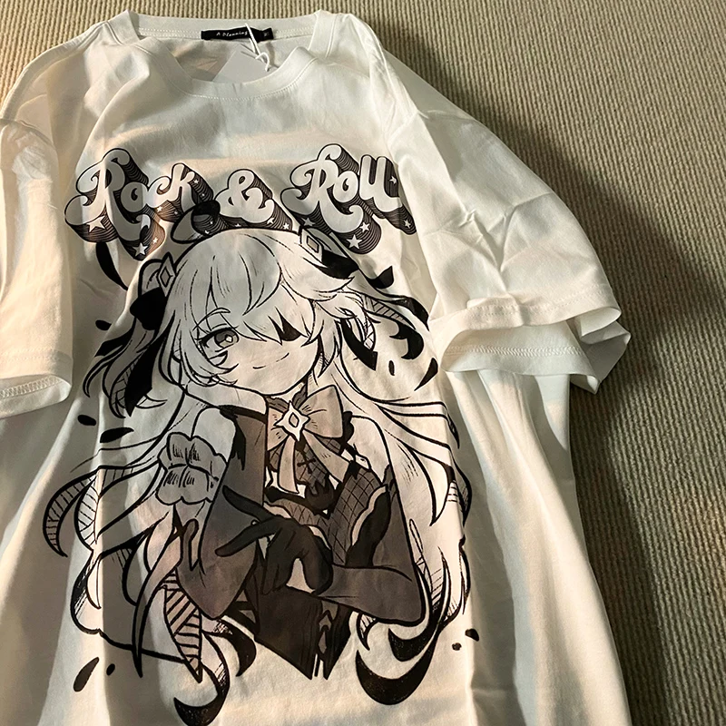 Camisetas Harajuku para mujer, camiseta de gran tamaño de dibujos animados Punk, estética gótica, manga corta, cuello redondo, ropa para mujer, Tops