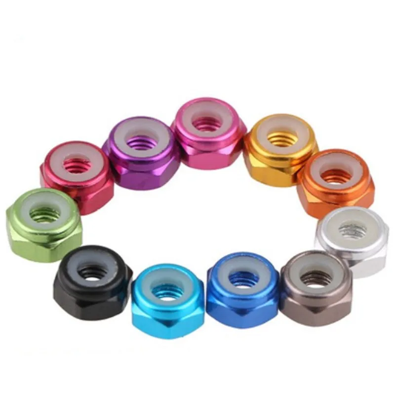 2pcs-10pcs M2 M2.5 M3 M4 M5 M6 M8 Anodized Multi-color colourful aluminum Hex nylon lock nut