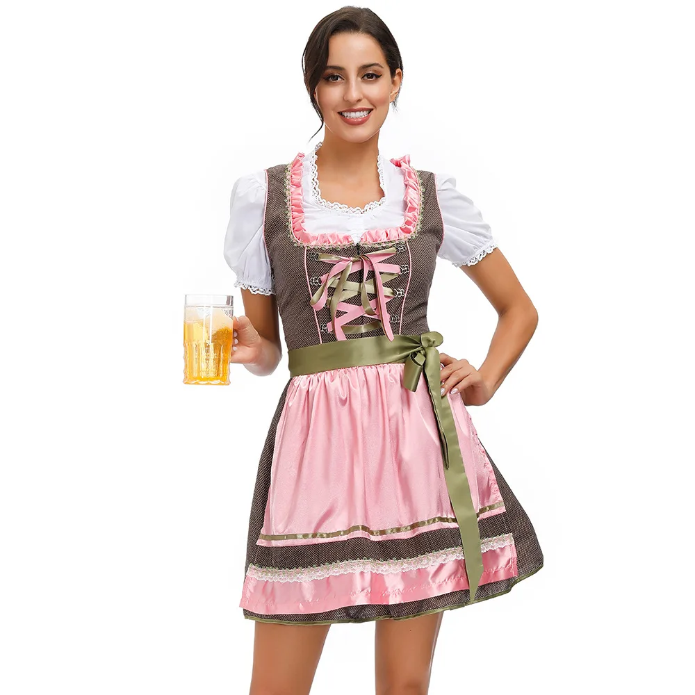 

M-XL Cosplay Costumes Womens Beer Costume Oktoberfest Halloween Party Maid Plaid Fancy Dress