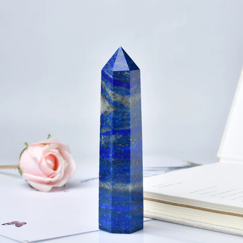 

110-130mm Natural Crystal Point Lapis Lazuli Healing Stone Obelisk Quartz Wand Ornament for Home Decor Energy Stone Pyramid