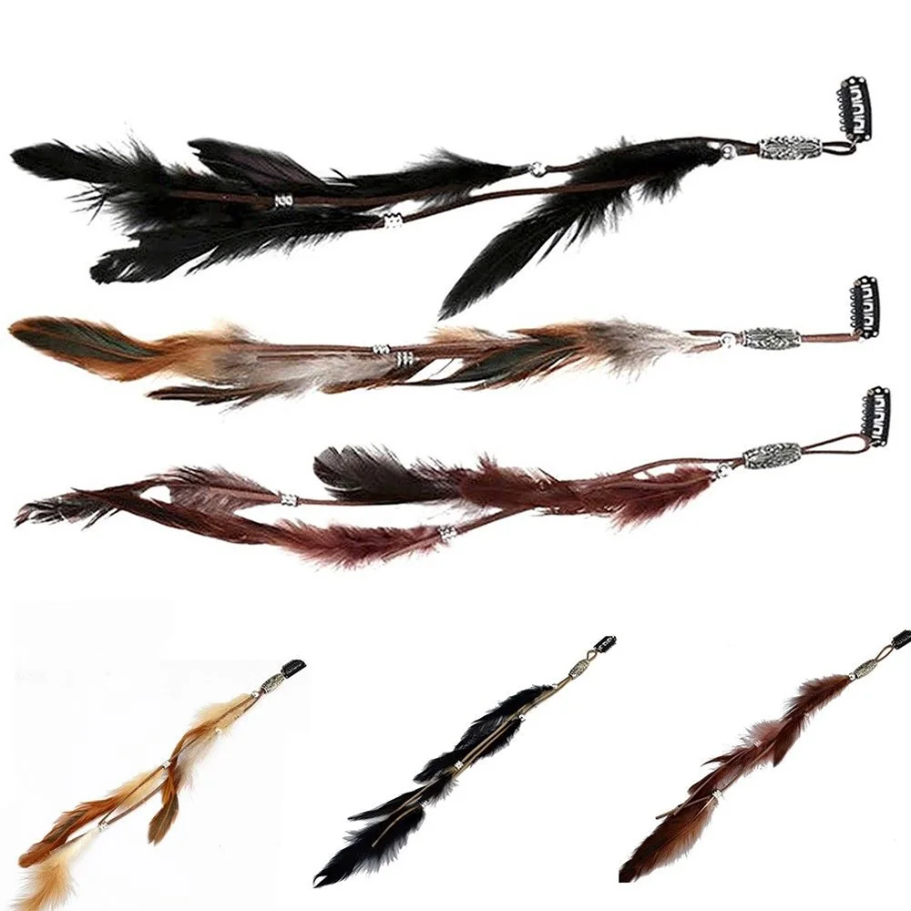 Women Feather Hairband Hair Comb Clips Boho Headband Headpiece Bohemian Tassel Hair Accessories Folk Hairgrip Headwear 2022 New