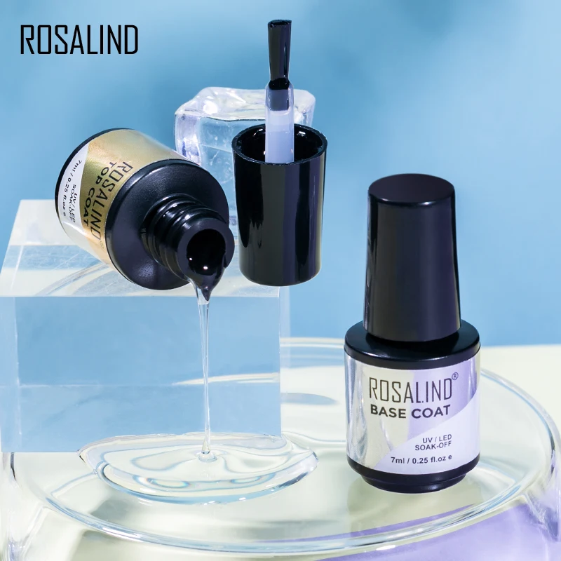 ROSALIND 2pcs Base Top Coat Gel Polish Nail Art Design Soak Off Gel Lacquer Long Lasting All For Manicure 7ml Nail Polish