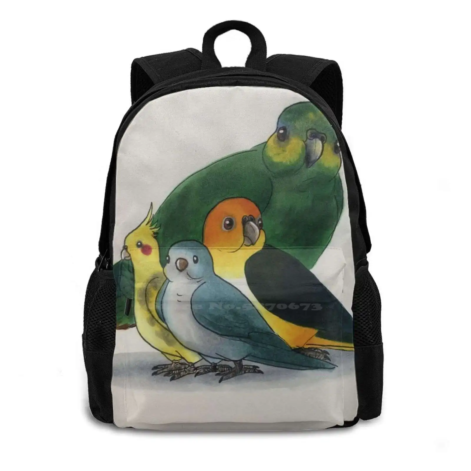 The 4 Ps Hot Sale Schoolbag Backpack Fashion Bags The 4 Ps Birds Parrots Orange Winged Cockatiel White Bellied Caique Monk