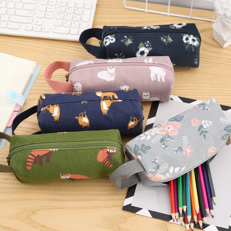 Kawaii Pencil Case Animal Pattern Canvas Estuche Escolar Cute Korean Bag Pencilcase Trousse Scolaire School Stationery for Girl