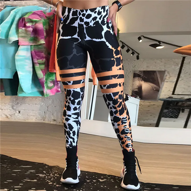 FCCEXIO New Leopard Splice Print  Women Leggings Sexy Push Up Running Legging Slim Fitness Sports Pants Casual Yoga Trousers