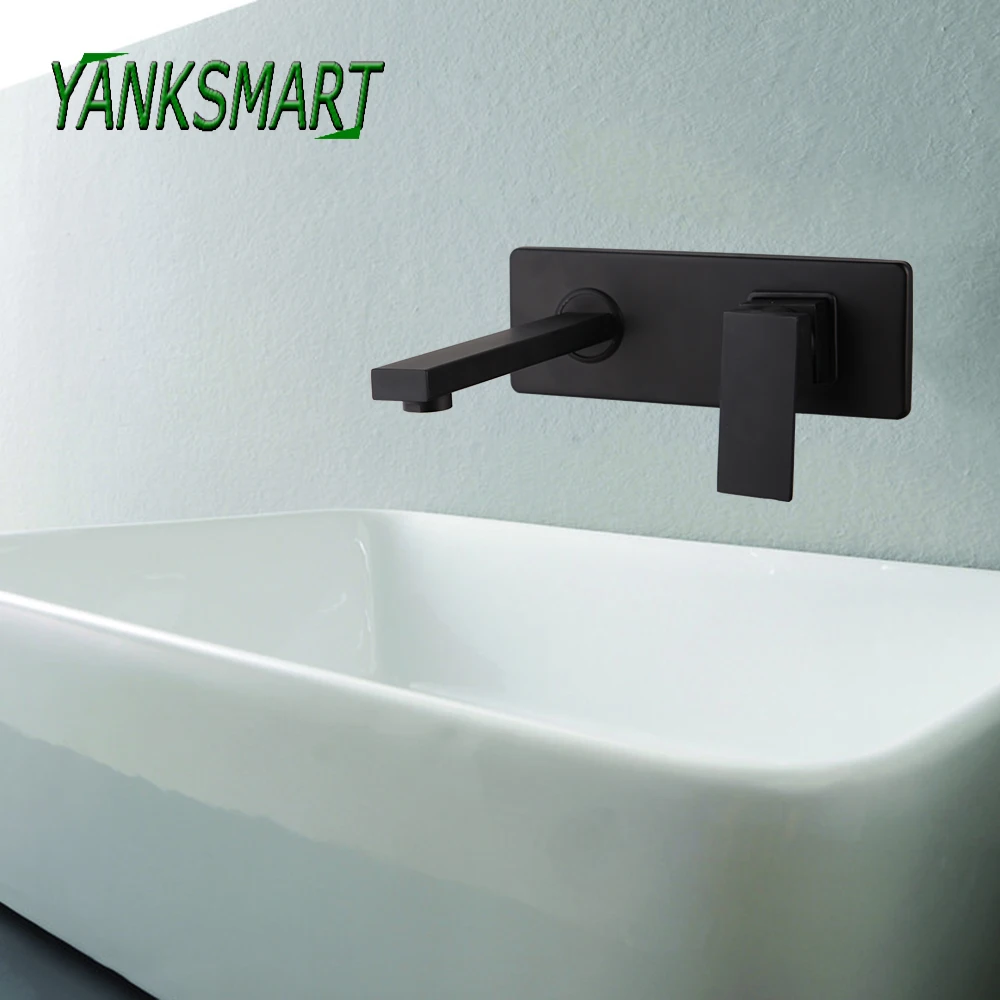 

YANKSMART Matte Black Spray Paint Bathroom Faucet Bathtub Basin Sink Faucets Wall Mounted 1 Handle Cold And Hot Mixer Water Tap