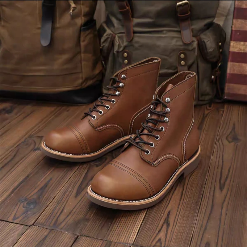 Handmade Goodyear 8111 Vintage British Men Ankle Boots Autumn Winter Cow Leather Shoes Luxury Tooling Round Toe Motorcycle Boots