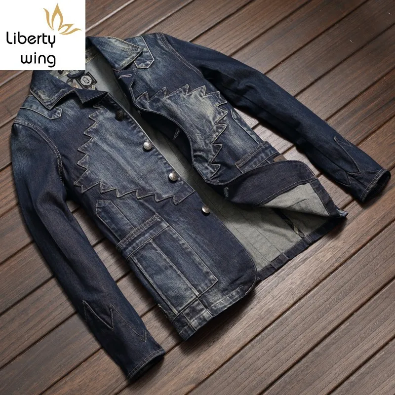 Autumn Men Slim Fit Denim Suits Top Quality Harajuku Embroidery Outwear Coat New Fashion Cowboy Streetwear Biker Jacket