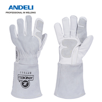 ANDELI Leather Welding Gloves Heat Resistant for Welding/Cooking/BBQ White Gray Protective Safety Work Welding Gloves