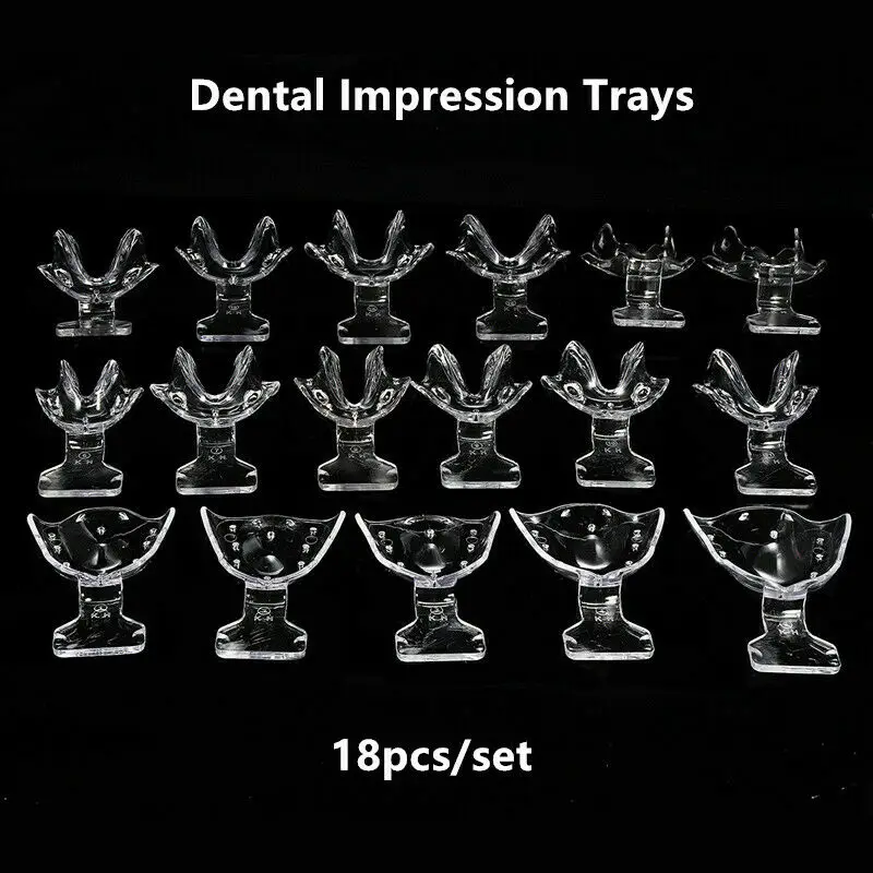 

1Set/18Pcs Dental Impression Trays Frame Cut Back Edentulous Jaw Sterilize 135℃ Clear Tray