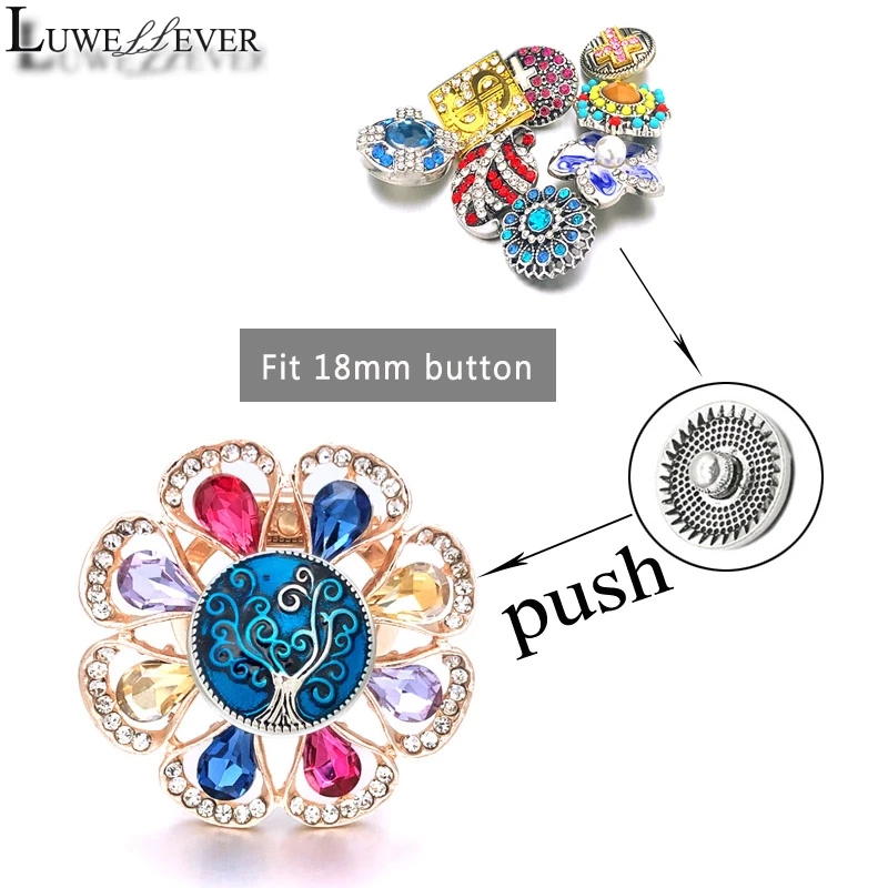 Luwellever Interchangeable 022 Rhinestone Flower Brooch Fit 18mm Snap Button Scarf Buckle Scarf Clips For Women Jewelry Gift