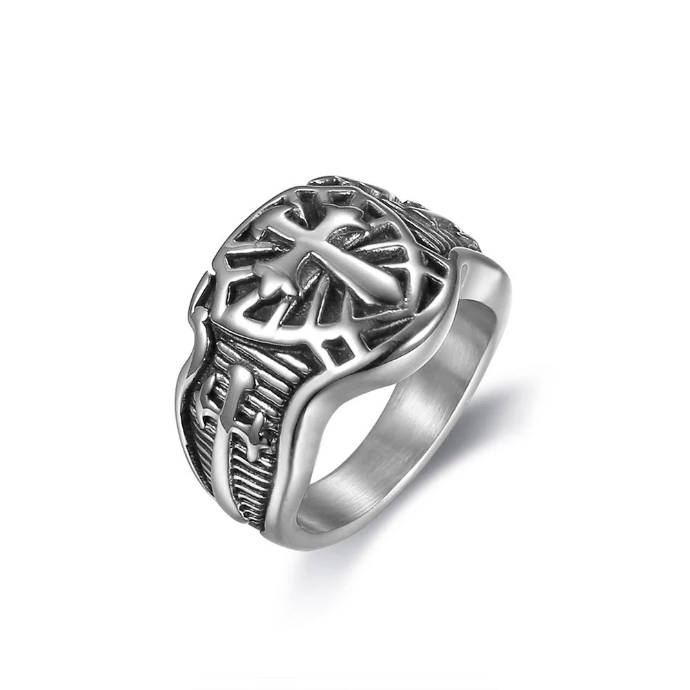 Free Shipping  Punk 316L Stainless Steel Armor Shield Knight Templar Crusade Cross Sword Ring Medieval Signet Men\'s Rings