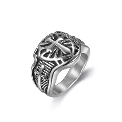 Free Shipping Punk 316L Stainless Steel Armor Shield Knight Templar Crusade Cross Sword Ring Medieval Signet Men's Rings