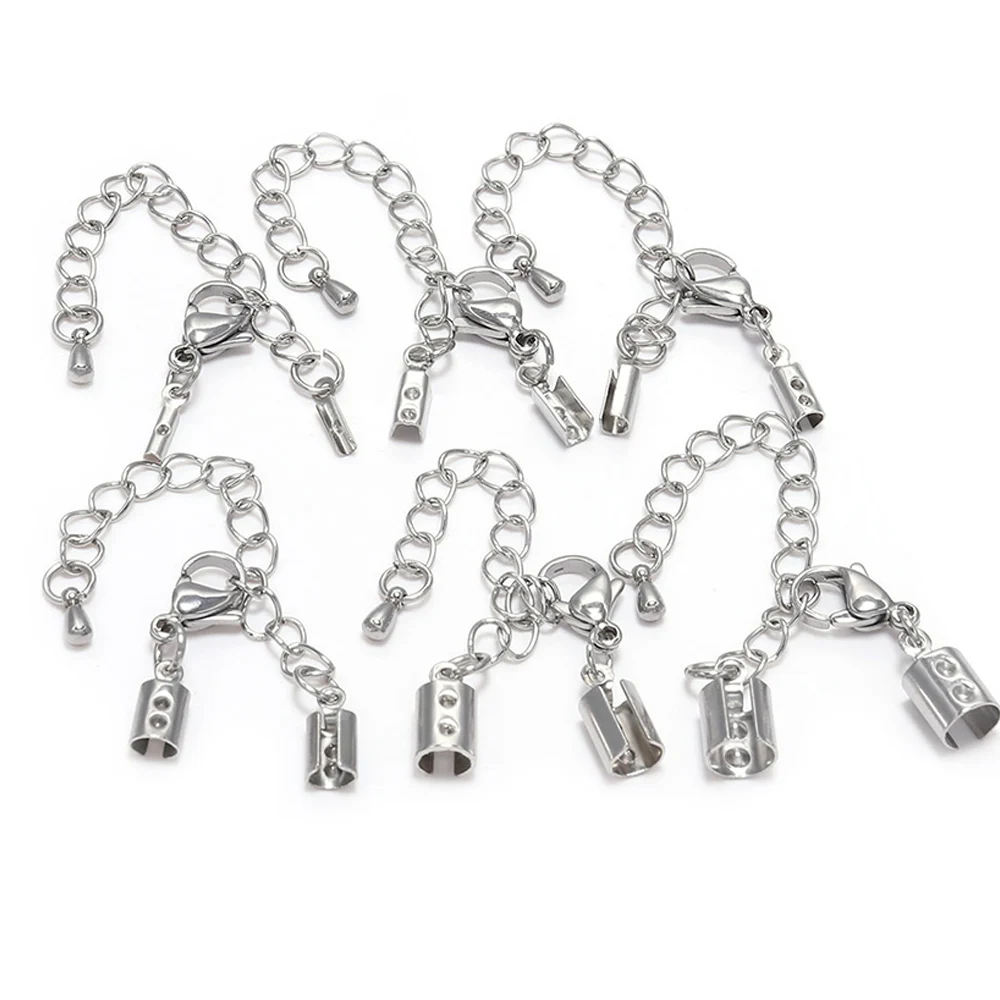 5pcs/Lot 1-5mm Stainless Steel Cord Clips End Caps With Lobster Clasp Fit Leather Cord Connectors For DIY Jewelry Making Finding