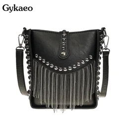 Women Tassel Shoulder Bag Punk Rivet Ladies Messenger Bag Small Bucket Fringe Bag Female Crossbody Bags for Women Bag Sac A Main