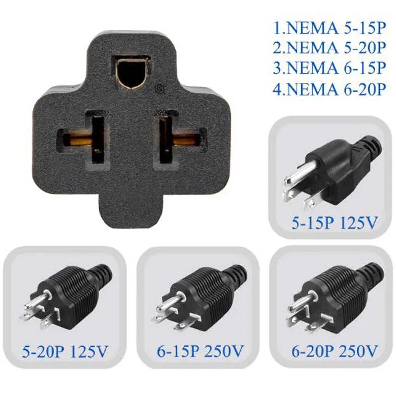 1 قطعة الولايات المتحدة الأمريكية الأسود ذكر إلى أنثى 3 الشق قابس مهايئ الطاقة نيما 5-15P إلى 5-15R 5-20R 6-15R 6-20R قابس طاقة محول مأخذ التوصيل