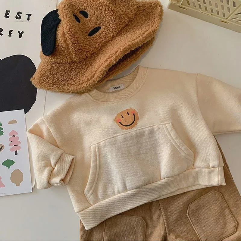 Spring Autumn New Baby Big Pocket Sweatshirt Casual Cartoon Long Sleeve Tops For Boys And Girls Cotton Sweatshirt Baby Clothes