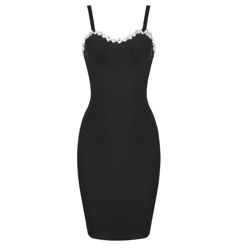 

Nice Summer Bandage Dress Bodycon Women V Neck Black Elegant Mini Dresses Beading New Sleeveless Party Dress Clothes